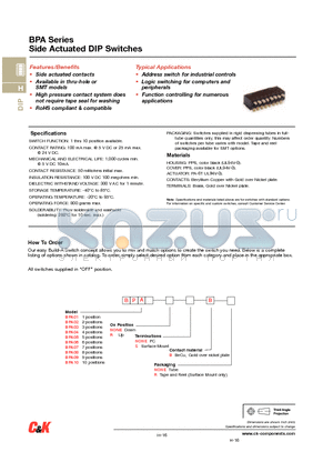 BPA05B datasheet - Side Actuated DIP Switches