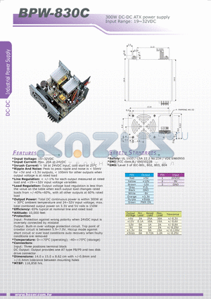 BPW-830C datasheet - 300W DC-DC ATX power supply Input Range: 19~32VDC