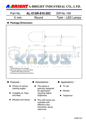 AL-513IR-810-20C datasheet - 5mm Round LED Lamps