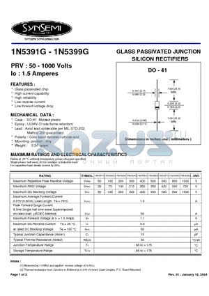 1N5391G datasheet - GLASS PASSIVATED JUNCTION SILICON RECTIFIERS