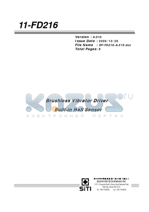 11-FD216 datasheet - Brushless Vibrator Driver Built-in Hall Sensor