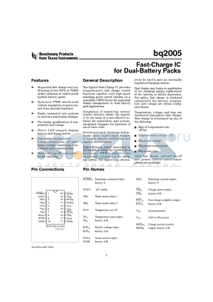 BQ2005S datasheet - Fast-Charge IC for Dual-Battery Packs