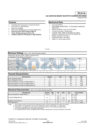 DFLS130-7 datasheet - 1.0A SURFACE MOUNT SCHOTTKY BARRIER RECTIFIER