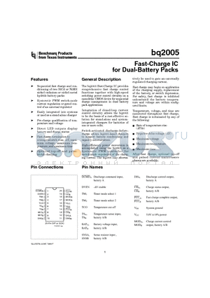 BQ2005 datasheet - Fast-Charge IC for Dual-Battery Packs