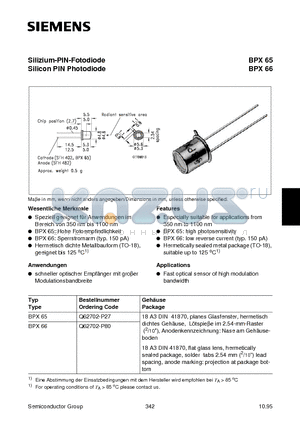 BPX66 datasheet - Silizium-PIN-Fotodiode Silicon PIN Photodiode