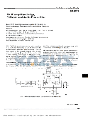 CA3075 datasheet - FM IF Amplifier-Limiter, Detector, and Audio Preamplifier