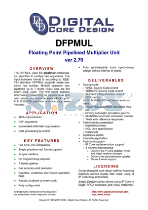 DFPMUL datasheet - Floating Point Pipelined Multiplier Unit