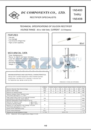 1N5404 datasheet - TECHNICAL SPECIFICATIONS OF SILICON RECTIFIER