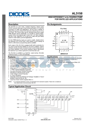 AL3158FSG datasheet - HIGH EFFICIENCY 1x/2x CHARGE PUMP FOR WHITE LED APPLICATIONS