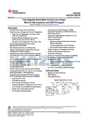 BQ24156A datasheet - Fully Integrated Switch-Mode One-Cell Li-Ion Charger