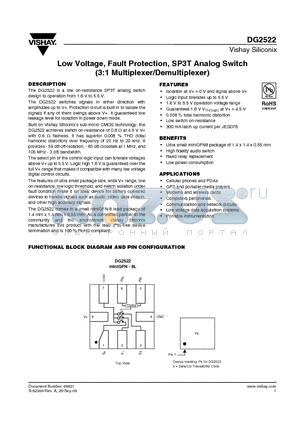 DG2522 datasheet - Low Voltage, Fault Protection, SP3T Analog Switch (3:1 Multiplexer/Demultiplexer)