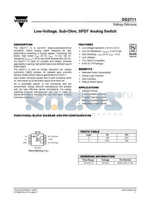 DG2711_08 datasheet - Low-Voltage, Sub-Ohm, SPDT Analog Switch