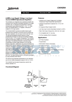 CA5420AMZ datasheet - 0.5MHz, Low Supply Voltage, Low Input Current BiMOS Operational Amplifiers