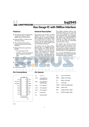 BQ2945SN datasheet - Gas Gauge IC with SMBus Interface