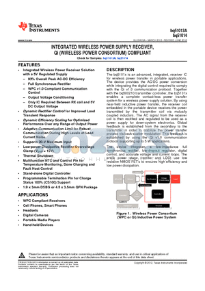 BQ51013AYFPR datasheet - INTEGRATED WIRELESS POWER SUPPLY RECEIVER