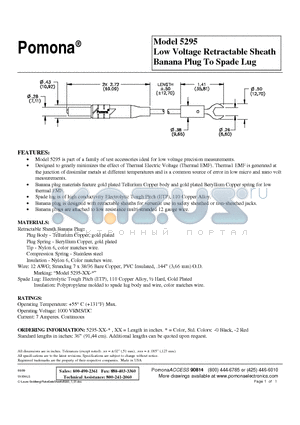 5295-36-0 datasheet - Low Voltage Retractable Sheath Banana Plug To Spade Lug