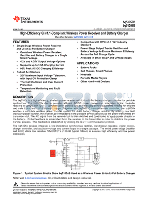 BQ51050BYFPT datasheet - High-Efficiency Qi v1.1-Compliant Wireless Power Receiver and Battery Charger