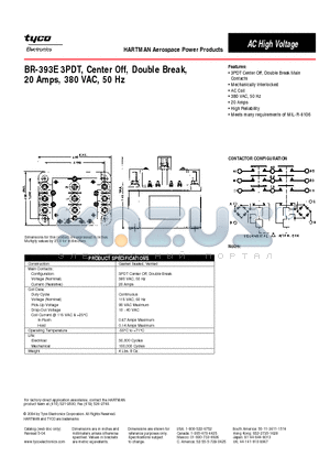 BR-393E datasheet - BR-393E 3PDT, Center Off, Double Break, 20 Amps, 380 VAC, 50 Hz