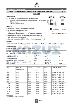 B57211 datasheet - SMD NTC Thermistors with Nickel Barrier Termination