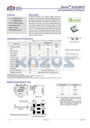 ALE3500T2 datasheet - Internally Matched LNA Module