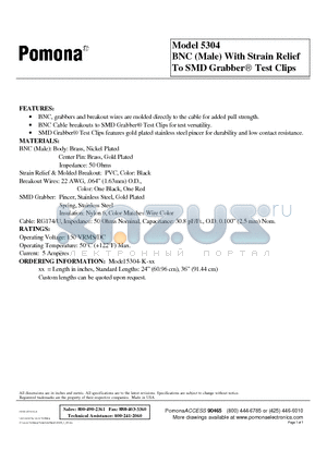 5304-K-24 datasheet - BNC (Male) With Strain Relief To SMD Grabber Test Clips