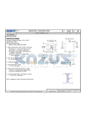 39370 datasheet - INDUCTOR - POTS SPLITTER