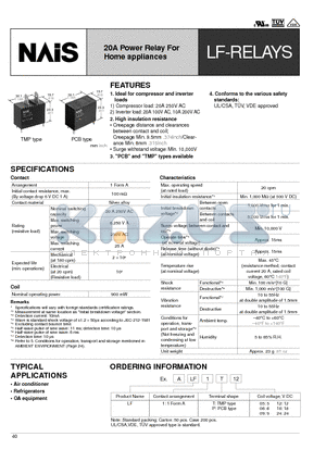 ALF1P12 datasheet - 20A Power Relay For Home appliances