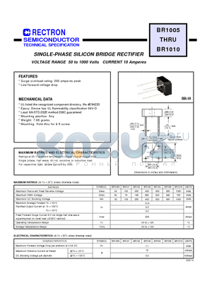 BR102 datasheet - SINGLE-PHASE SILICON BRIDGE RECTIFIER