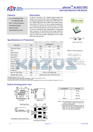 ALN2313R2 datasheet - Internally Matched LNA Module