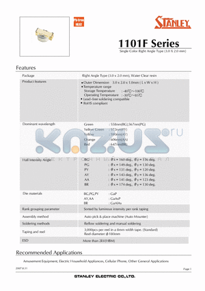 BR1101F datasheet - Single Color Right Angle Type (3.0 X 2.0 mm)