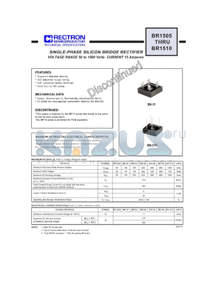 BR1505 datasheet - SINGLE-PHASE SILICON BRIDGE RECTIFIER