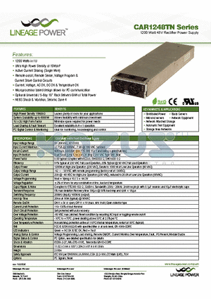 CAR1246TNZ0-1A datasheet - 1200 Watt 48V Rectifier Power Supply