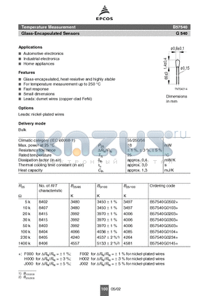 B57540G0103+ datasheet - Glass-Encapsulated Sensors