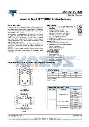 DG441BDY-E3 datasheet - Improved Quad SPST CMOS Analog Switches