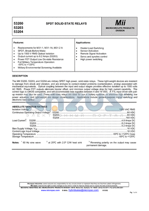 53200 datasheet - SPDT SOLID-STATE RELAYS