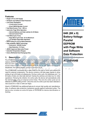 AT28BV64B-20JU datasheet - 64K (8K x 8) Battery-Voltage Parallel EEPROM with Page Write and Software Data Protection