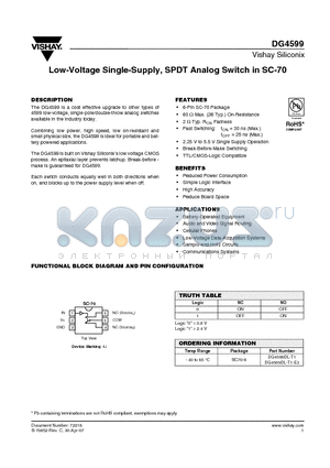 DG4599_08 datasheet - Low-Voltage Single-Supply, SPDT Analog Switch in SC-70