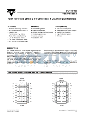 DG459AK/883 datasheet - Fault-Protected Single 8-Ch/Differential 4-Ch Analog Multiplexers