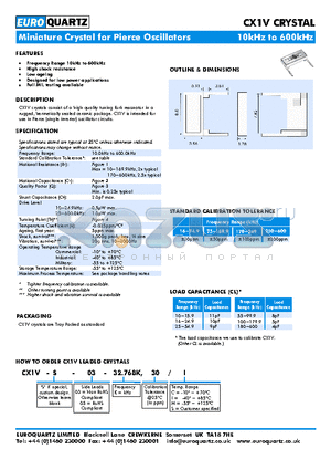 CX1V datasheet - Frequency Range 10kHz to 600kHz