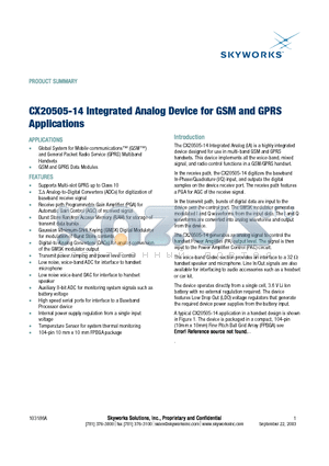 CX20505 datasheet - Integrated Analog Device for GSM and GPRS Applications