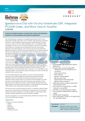 CX20706 datasheet - 2.5 W BTL mono Class-D speaker amplifier