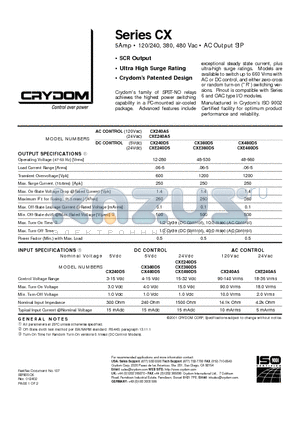 CX240A5 datasheet - 5Amp  120/240, 380, 480 Vac  AC Output SIP