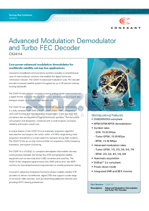 CX24114 datasheet - Advanced Modulation Demodulator and Turbo FEC Decoder