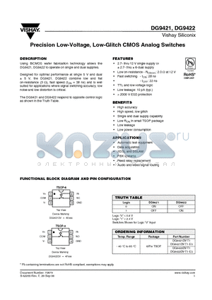 DG9421DV-T1-E3 datasheet - Precision Low-Voltage, Low-Glitch CMOS Analog Switches