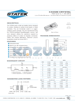 CX2SM datasheet - Low Profile Miniature Surface Mount Quartz Crystal