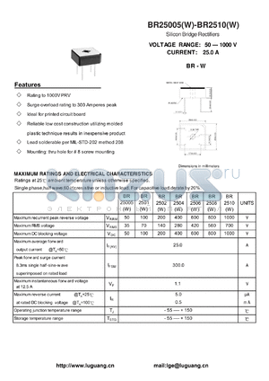 BR25005W datasheet - Silicon Bridge Rectifiers