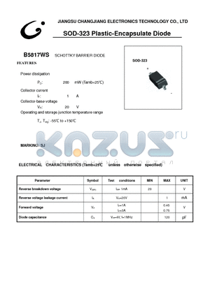 B5817WS datasheet - SCHOTTKY BARRIER DIODE