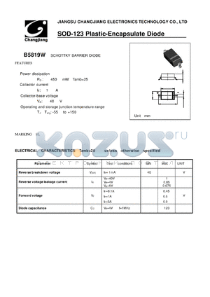 B5819W datasheet - SCHOTTKY BARRIER DIODE