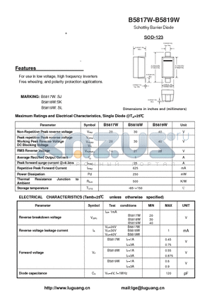 B5819W datasheet - Schottky Barrier Diode