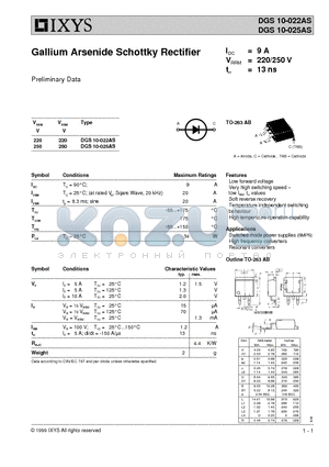 DGS10-022AS datasheet - Gallium Arsenide Schottky Rectifier